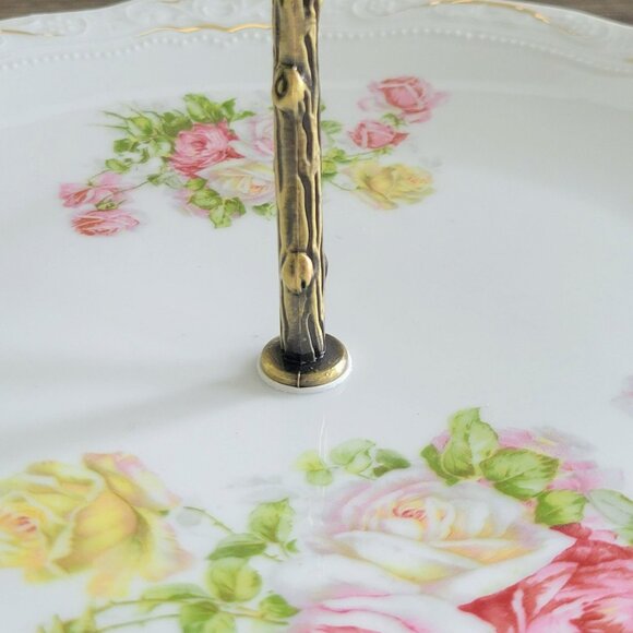 Vintage Mismatched Shabby Chic 2-Tiered Dessert Stand Hand-Painted Floral - Picture 12 of 16